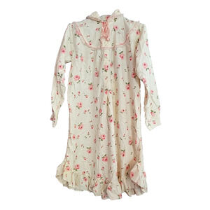 VTG Barbara Lee Womens Flannel Nightgown‎ Floral Prairie Cottage Lace Small